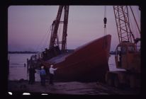 launching 86' trawler, port